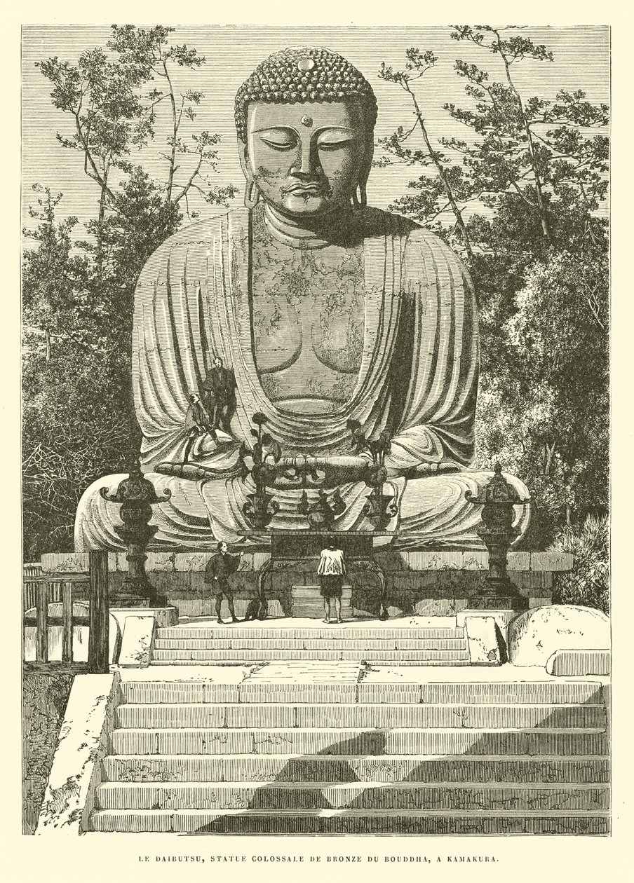 The Daibutsu, Colossal Bronze Statue of Buddha, in Kamakura by French School