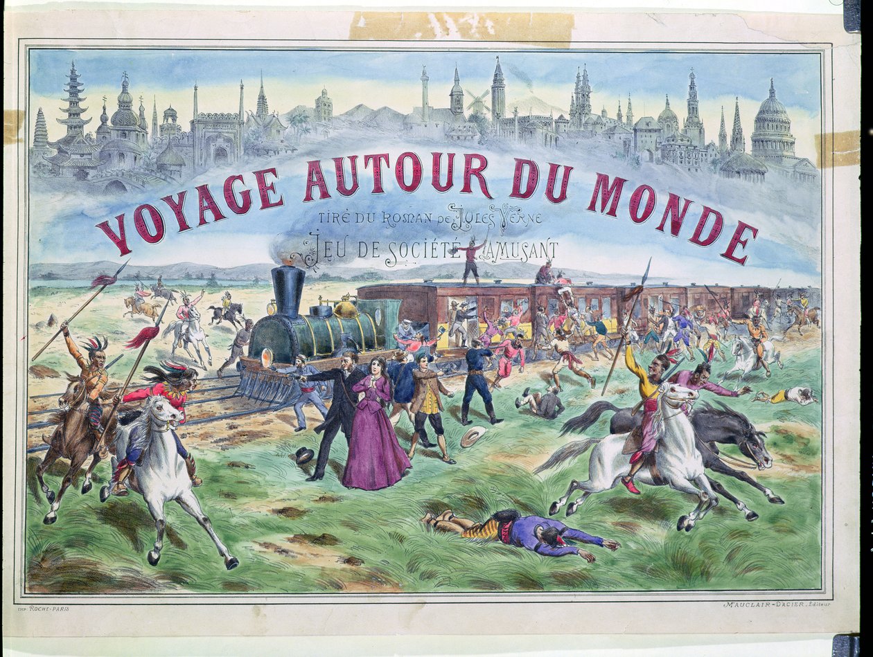 Le Voyage Autour du Monde, cover of a box for a game based on Around the World in 80 Days by Jules Verne by French School