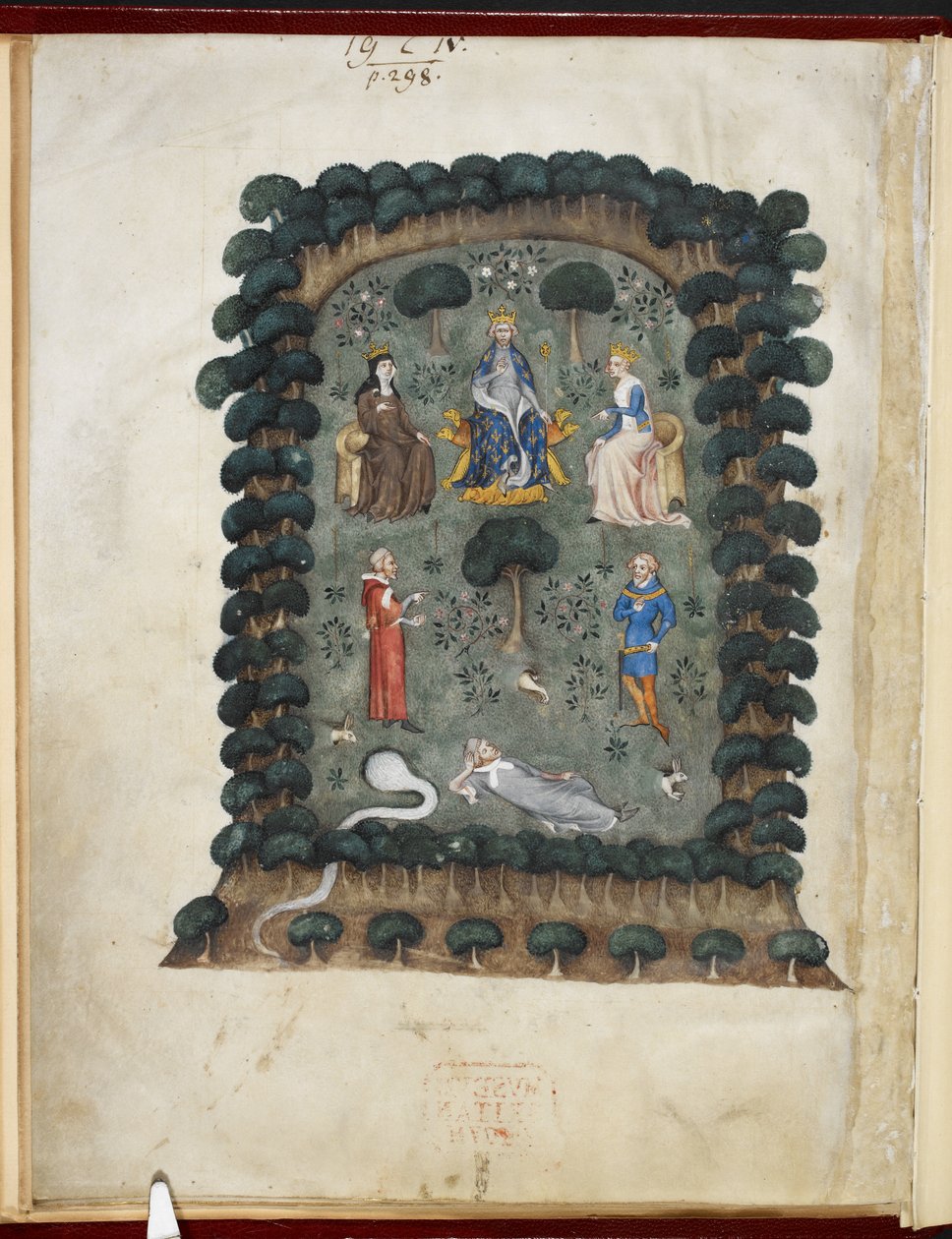 Le Songe du Vergier, Attributed to Évrart de Trémaugon, Royal MS 19 C IV, f.1v by French School