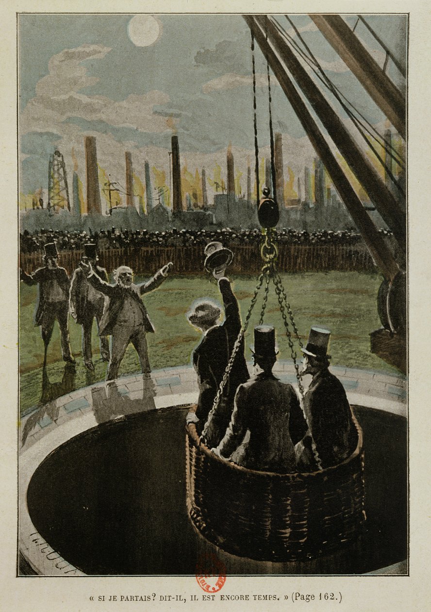 Leaving for the Moon, from From the Earth to the Moon by Jules Verne published in 1865 by French School