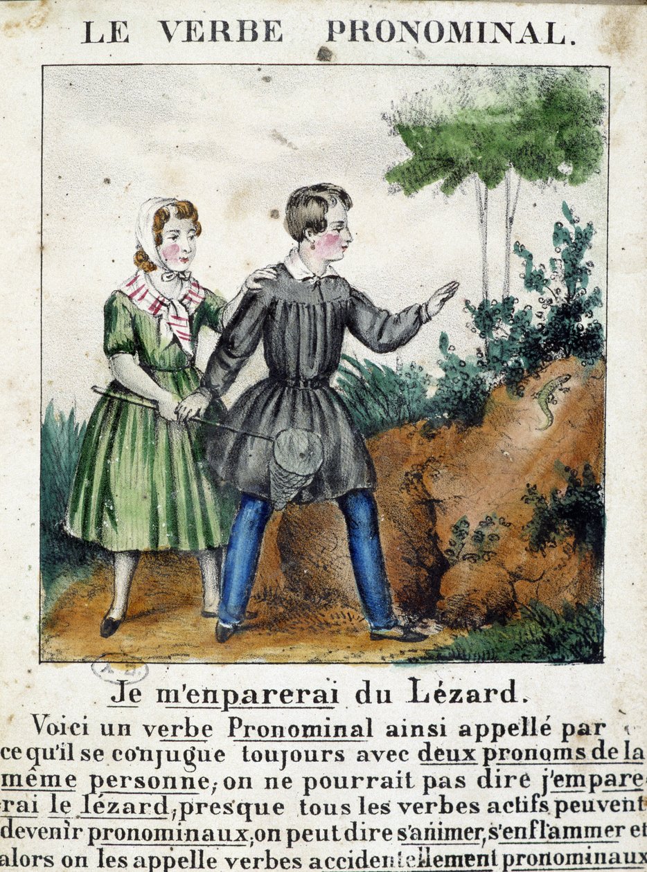 Lesson on Pronominal Verbs - in La grammaire en images, leaflet album, circa 1850 by French School