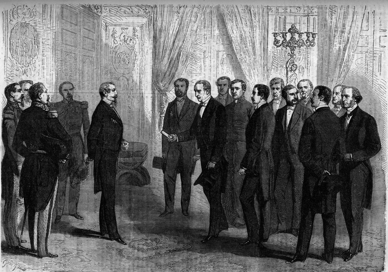 Emperor Napoleon III Receives the Mexican Delegation at the Tuileries, Offering the Crown of Mexico to Prince Maximilian by French School