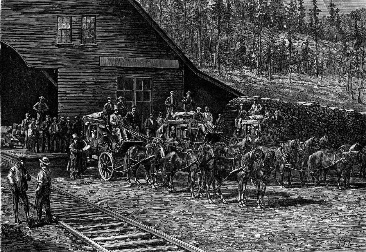 The stagecoaches of the Far West. Engraving in 