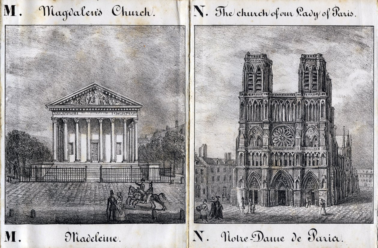 Letter M Madeleine and N Notre-Dame de Paris by French School