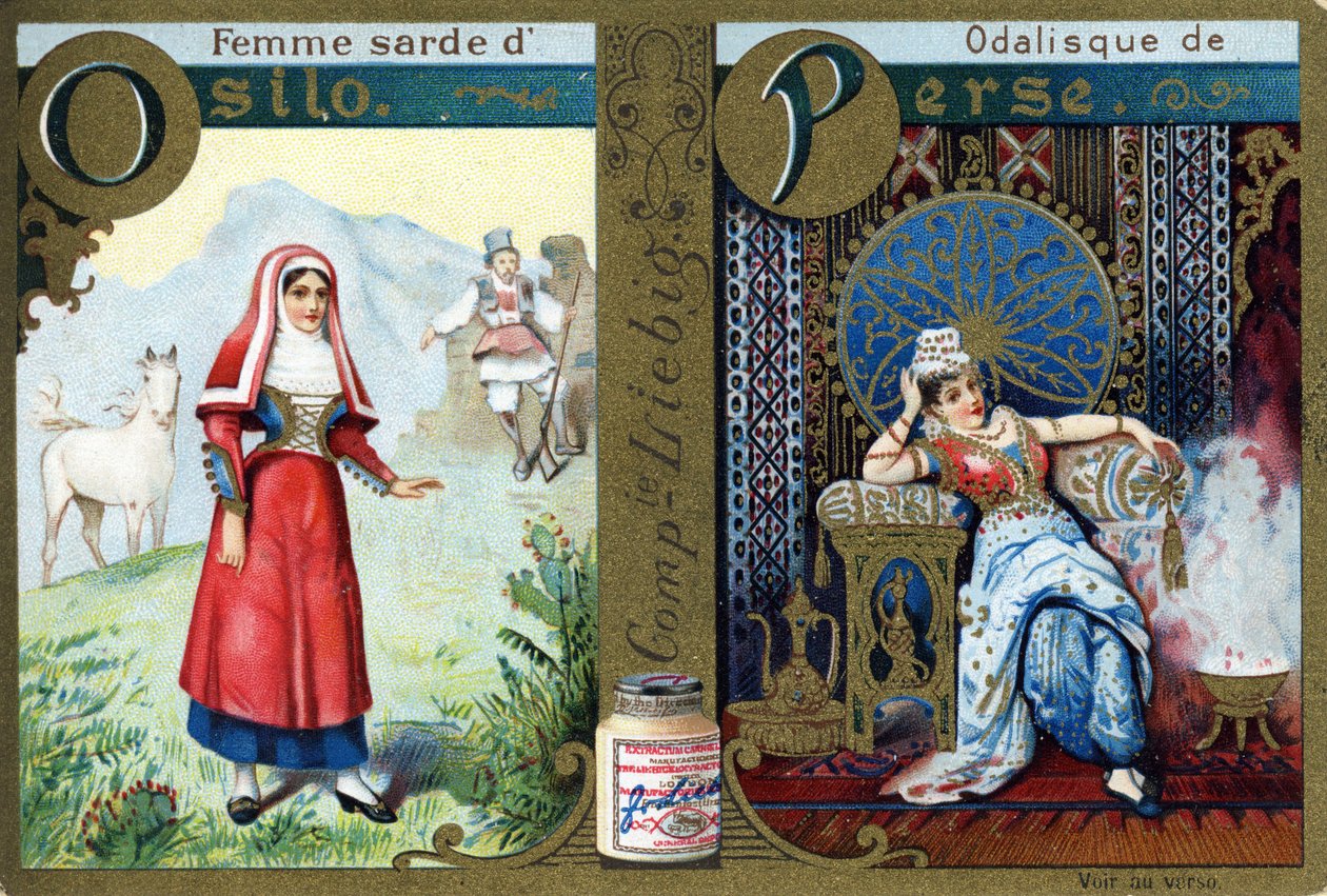 Letter O as Sardinian Woman of Osilo and P as Odalisk of Persia. Women