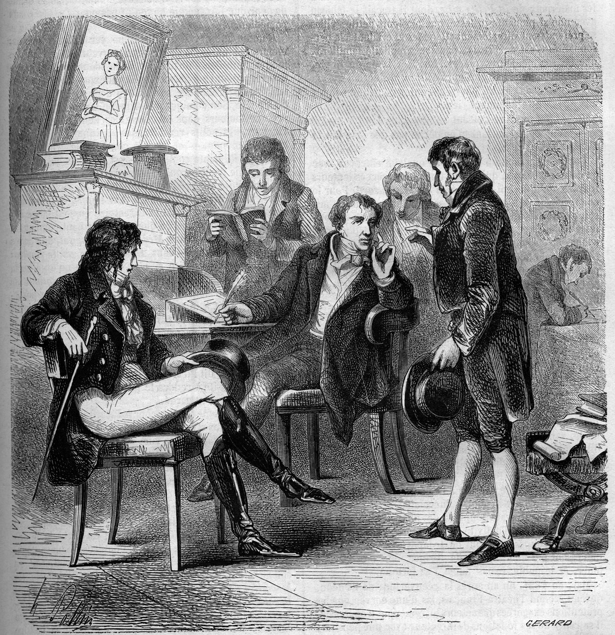 Louis Benoit (Louis-Benoit) Picard (1769-1828), French writer and comedian, represented in his studio. Engraving from 1858. by French School