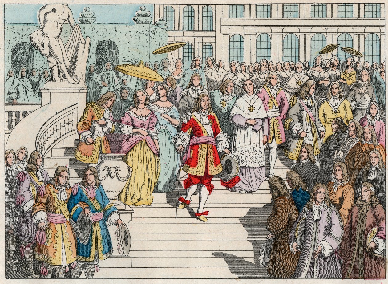 Louis XIV and his court in Versailles - Louis XIV of France and his court in Versailles - Engraving of the end of the 19th century in 
