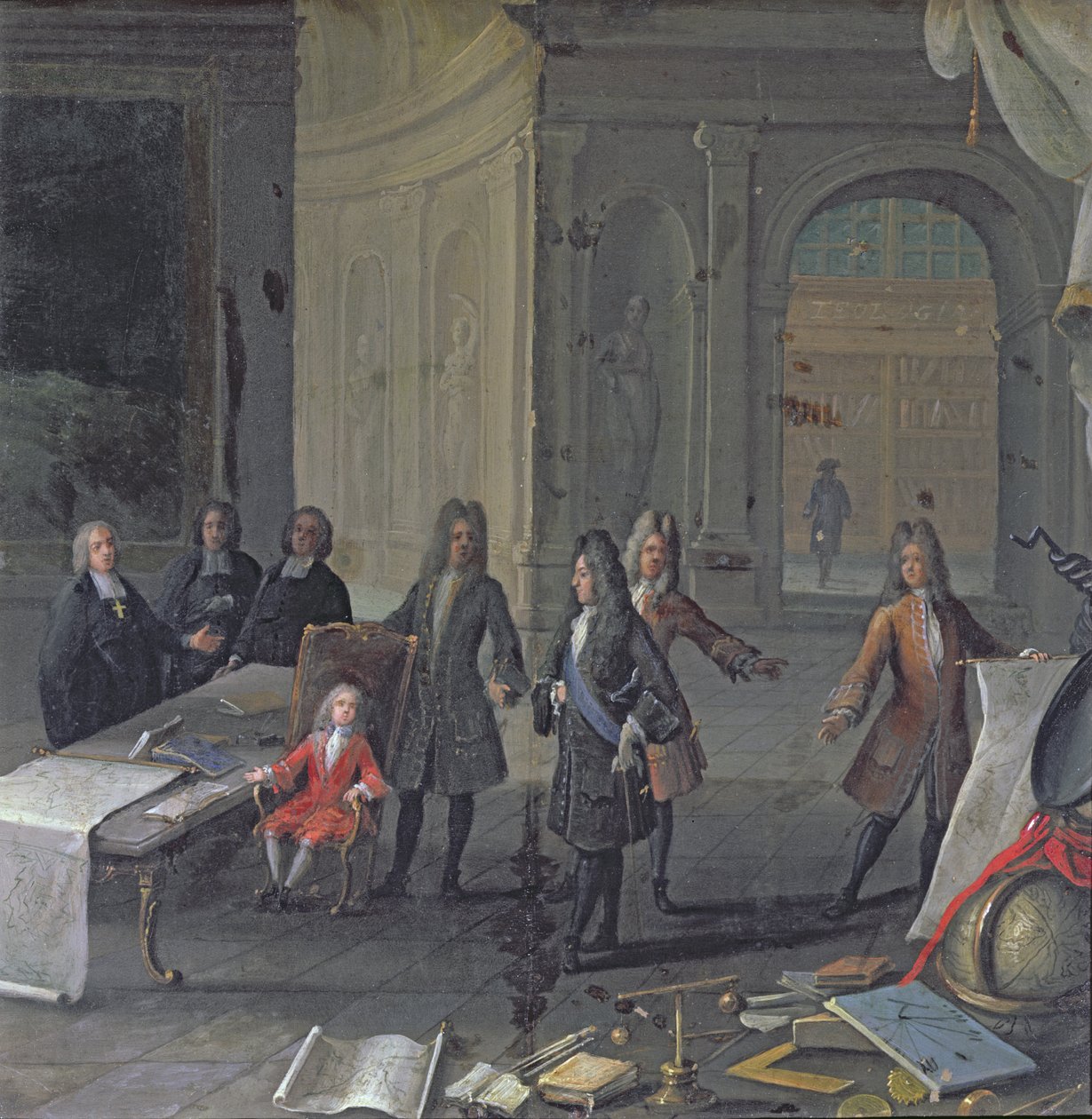 Louis XIV attending a lesson of his great grandson, the future Louis XV, c.1715 by French School