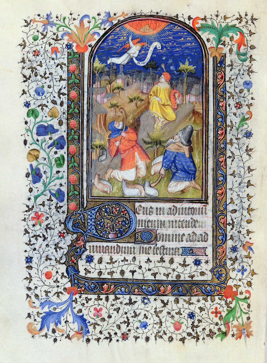 Annunciation to the Shepherds, from Heures a lusage de Troyes, by the Studio of the Master of the Rohan Hours by French School