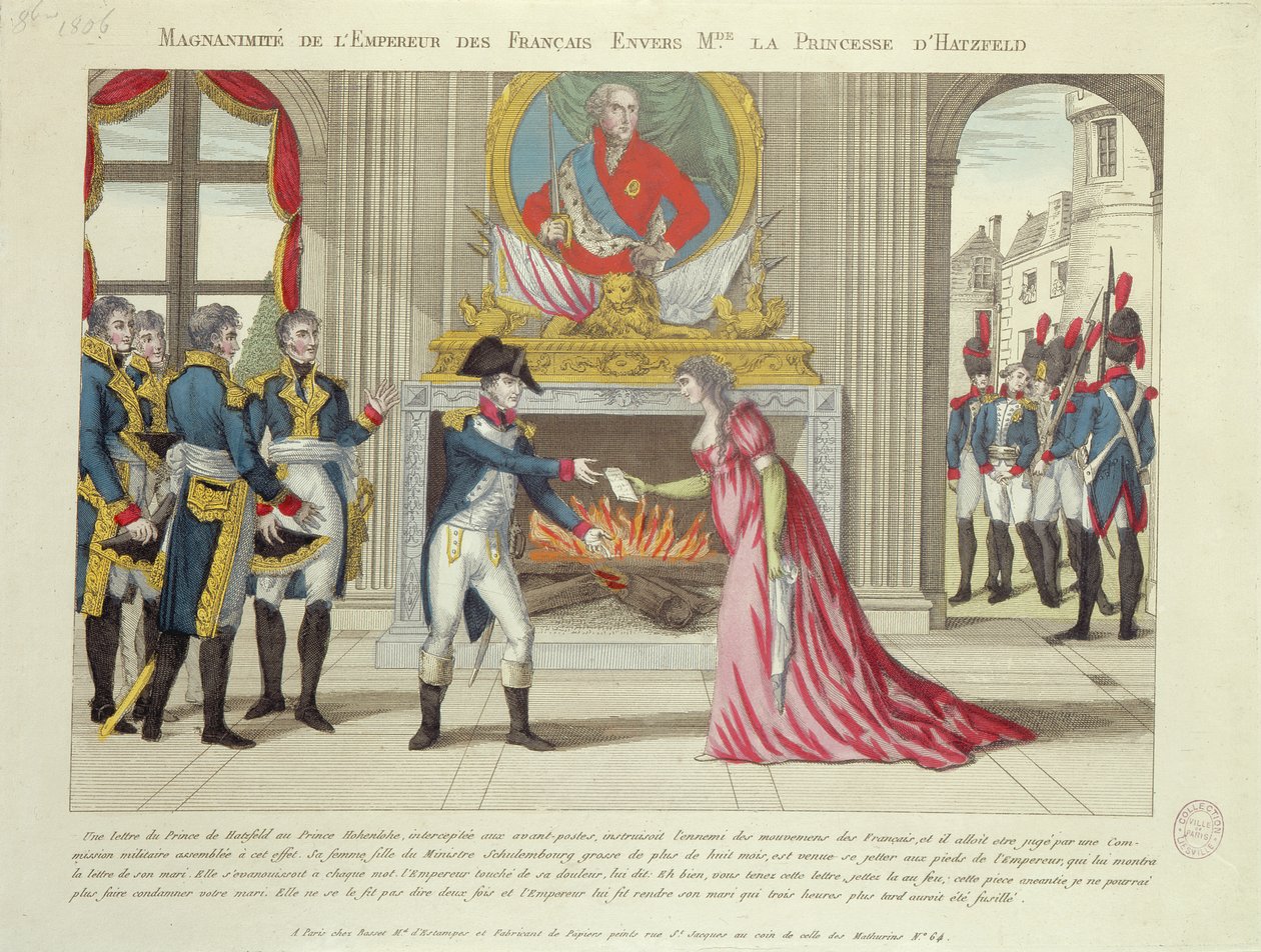 Magnanimity of Emperor Napoleon towards the Princess of Hatzfeld, 1806 by French School