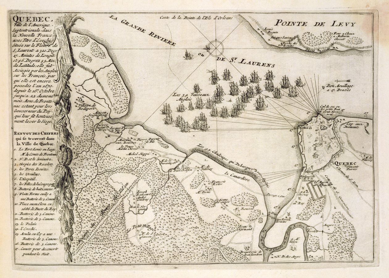 Map of the Siege of Quebec by the British Fleet, 1670 by French School