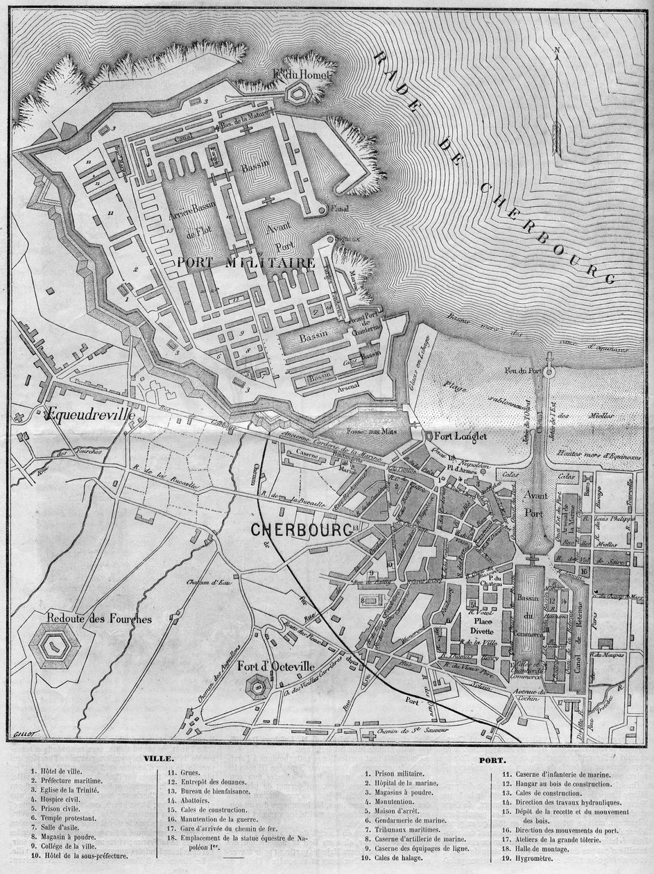 Map of the city and port of Cherbourg, Manche by French School