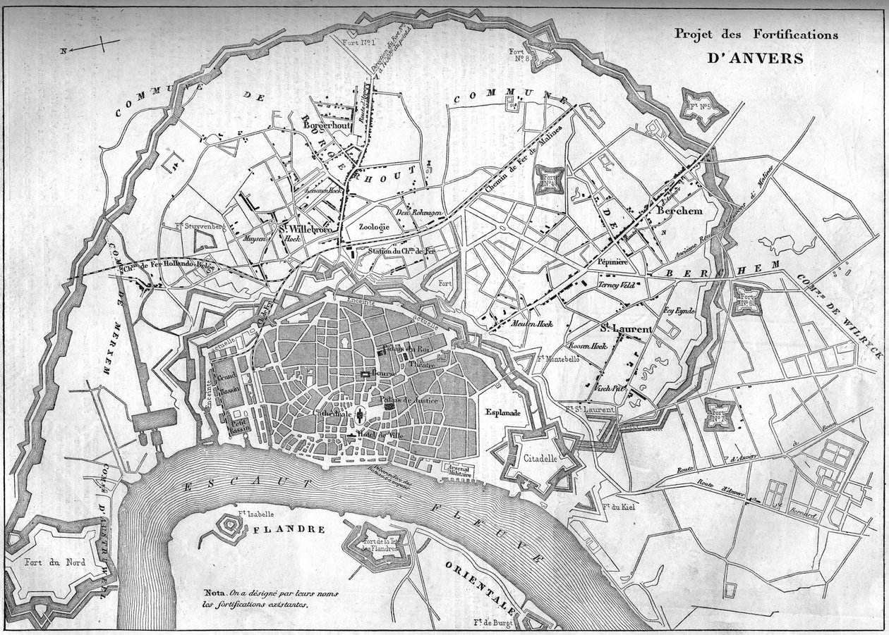 Map of the city of Antwerp in 1859; representing the project of the new fortifications. Engraving in 
