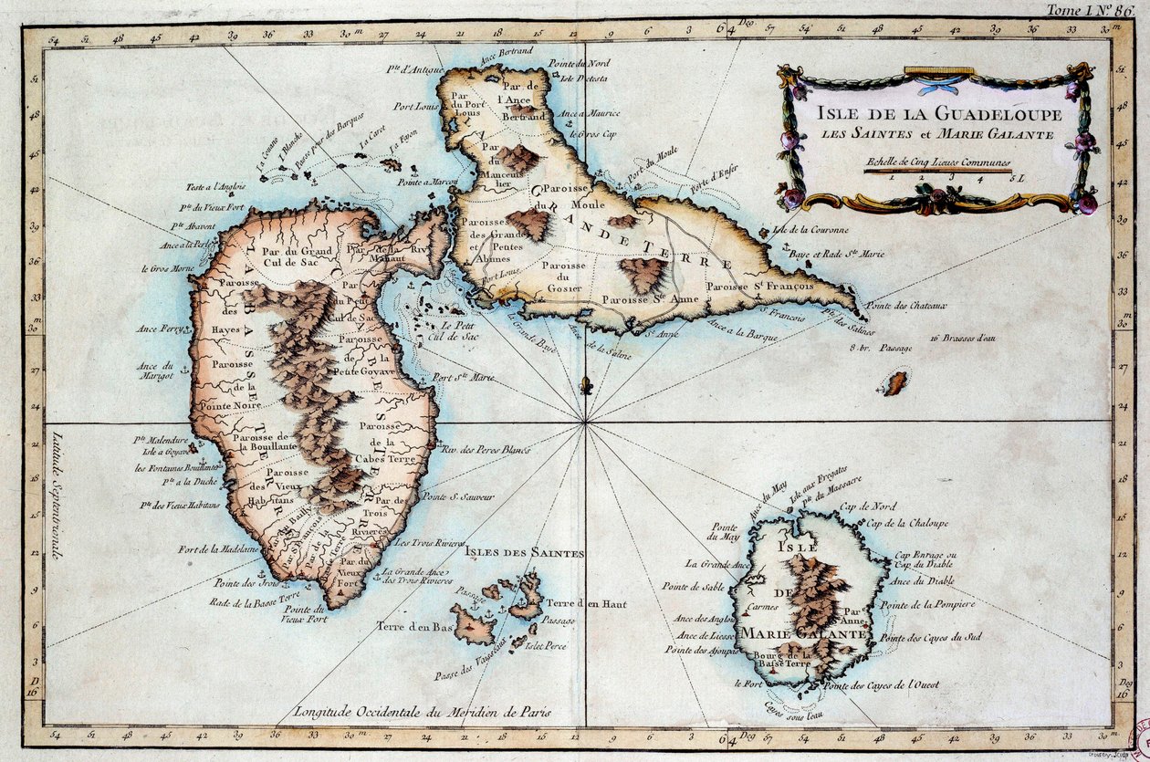 Map of the Island of Martinique, the Island of Saintes and the Island of Marie Galante in the West Indies by French School