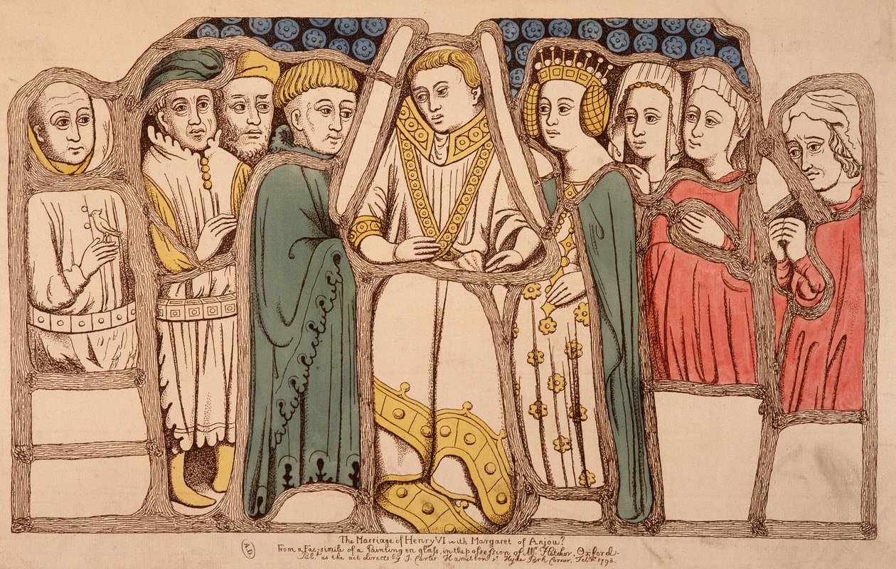 Marriage of Henry VI of England (1421 - 1471) and Margaret of Anjou (1429 - 1482) in 1445. Engraving from 1793. Library of Decorative Arts in Paris. by French School