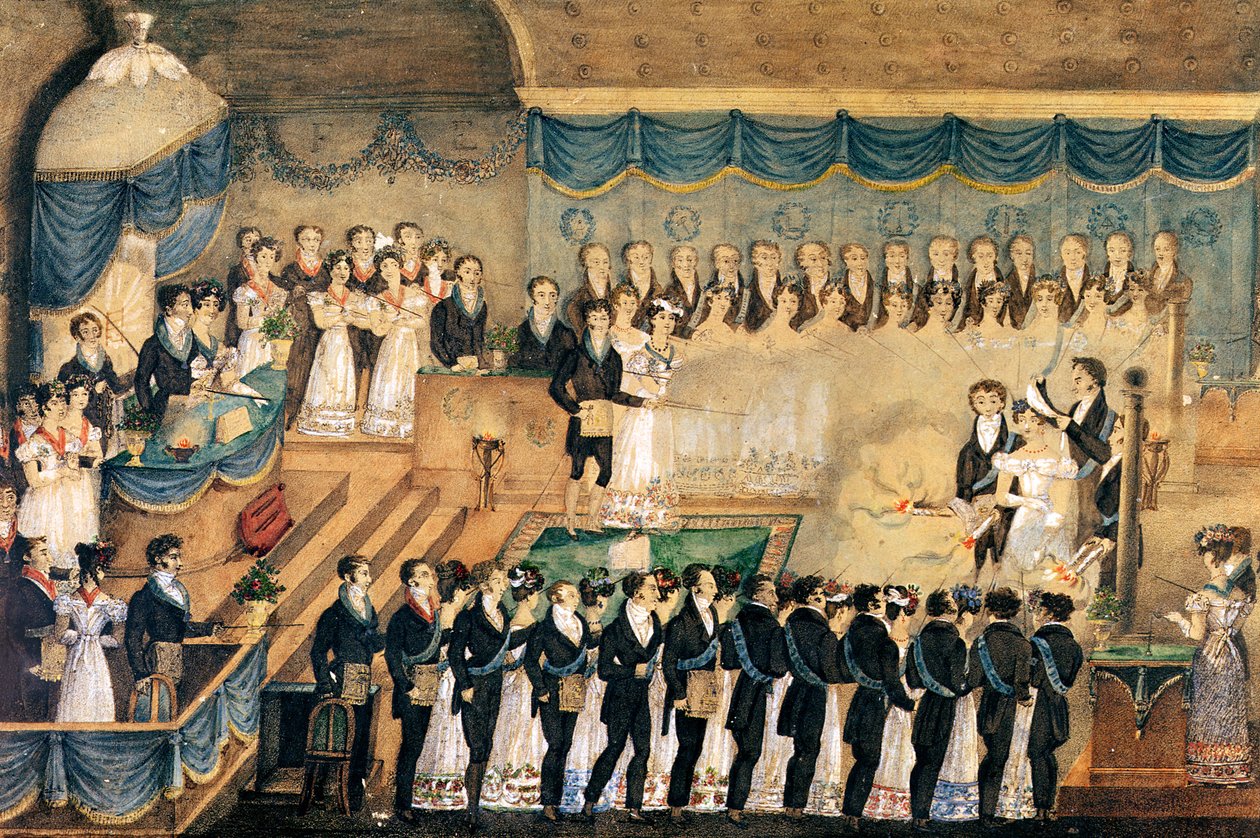 Masonic Initiation Ceremony of a Lady Freemason, Early 19th Century by French School