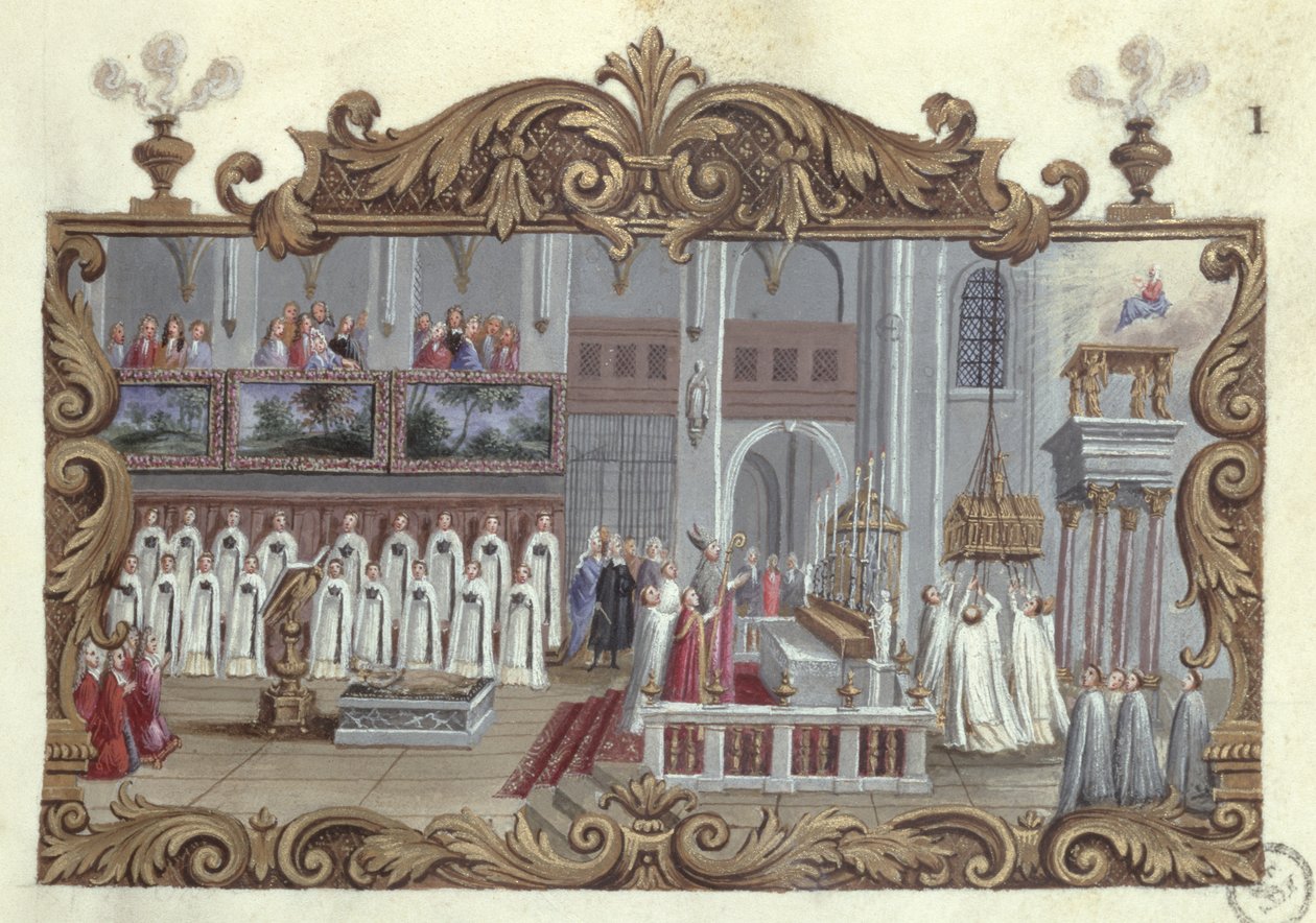 Mass dedicated to St. Genevieve, from a manuscript, 1709 by French School