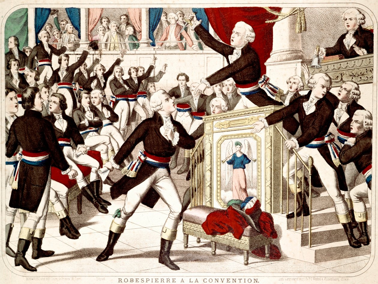 Maximilian Robespierre at the Convention, Jean Lambert Tallian Threatens Robespierre with a Knife (engraving) by French School