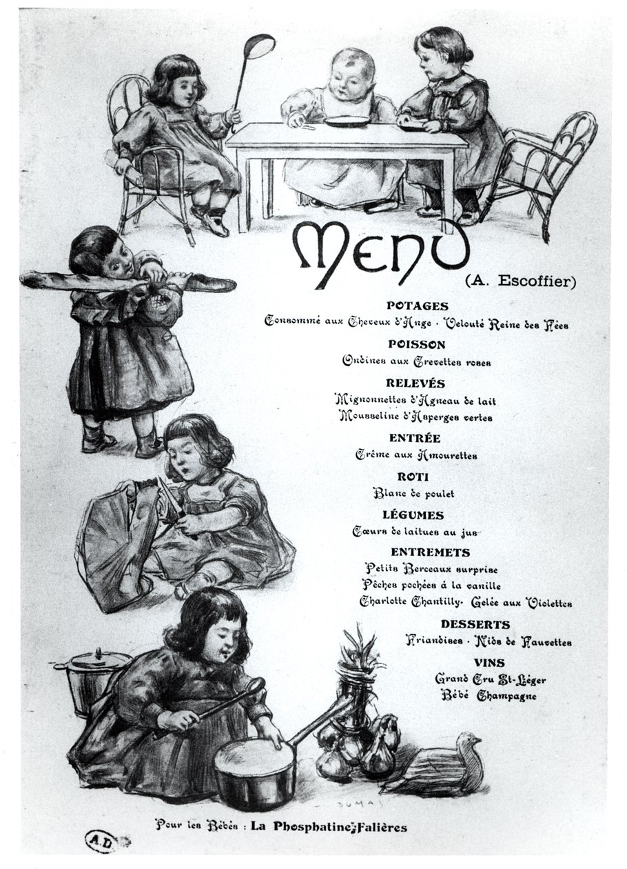 Menu created by Auguste Escoffier for Children and Babies by French School