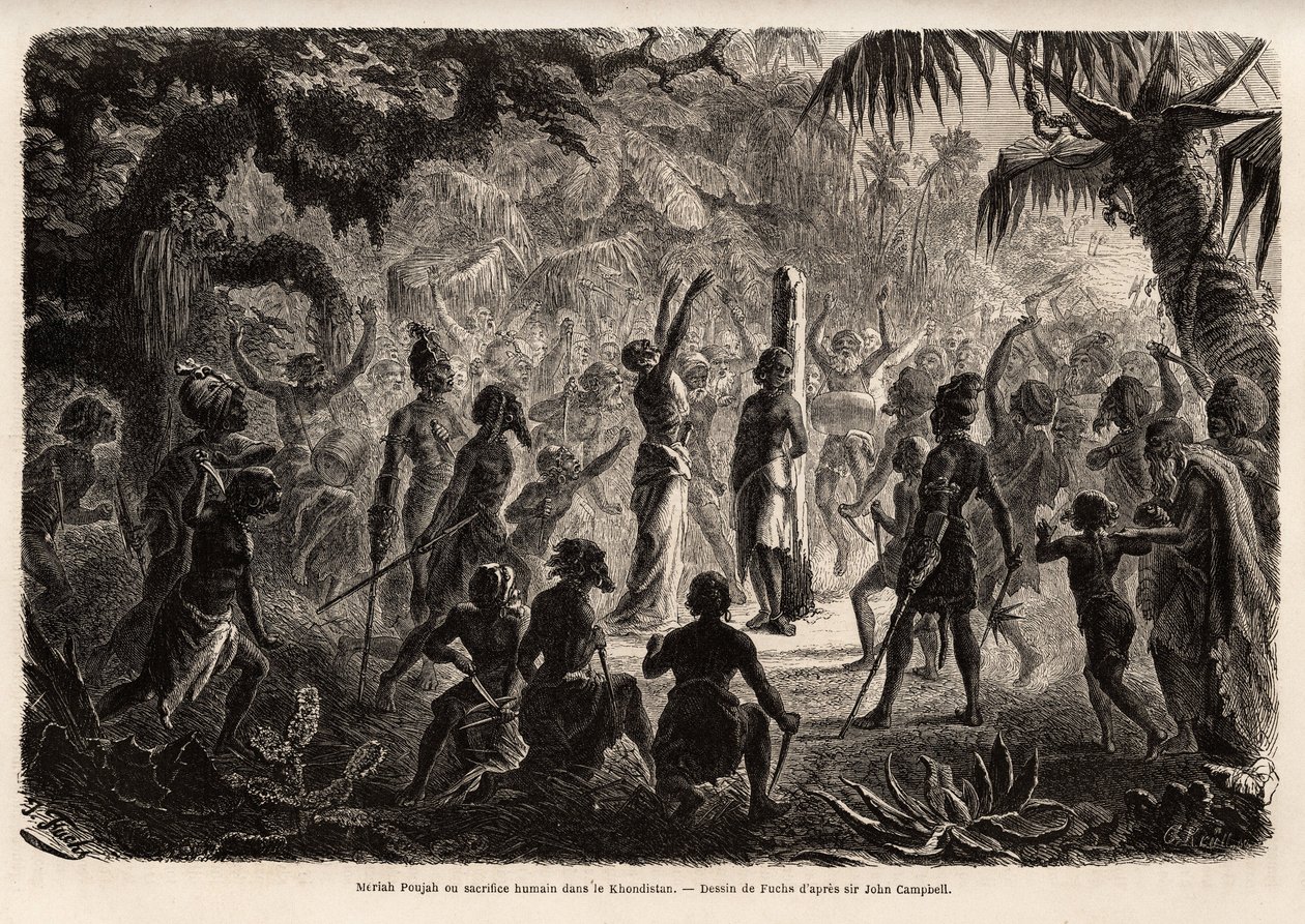 Meriah Pujah or human sacrifice, Khondistan by French School