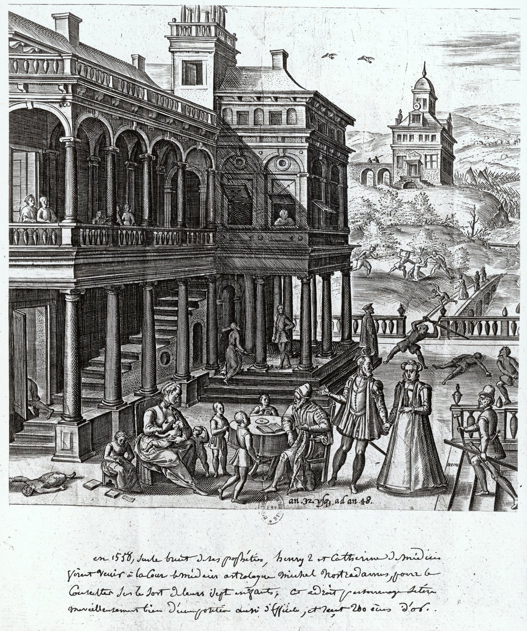Michel de Nostradame being consulted on the fate of the seven children of Catherine de Medici and Henri II, 1548 by French School