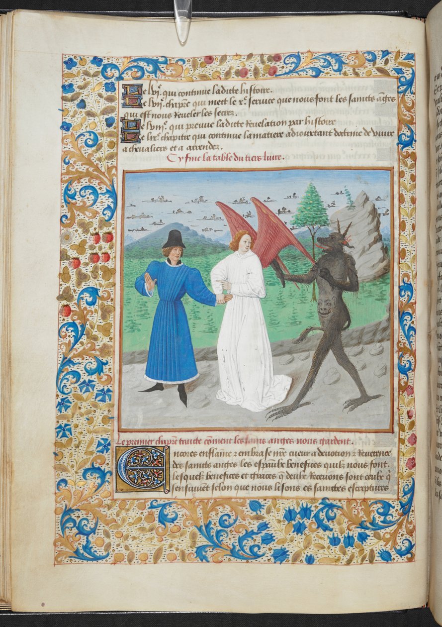 Miniature of a man with a guardian angel and a devil Sloane MS 3049 f. 27, c. 1480 by French School