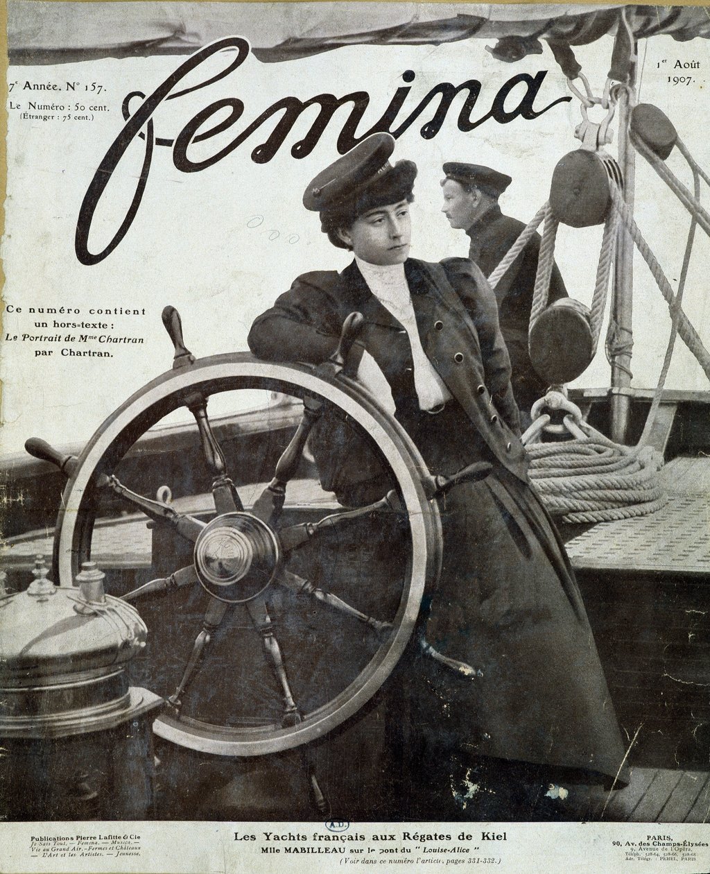 Miss Mabilleau on the bridge of the yacht 