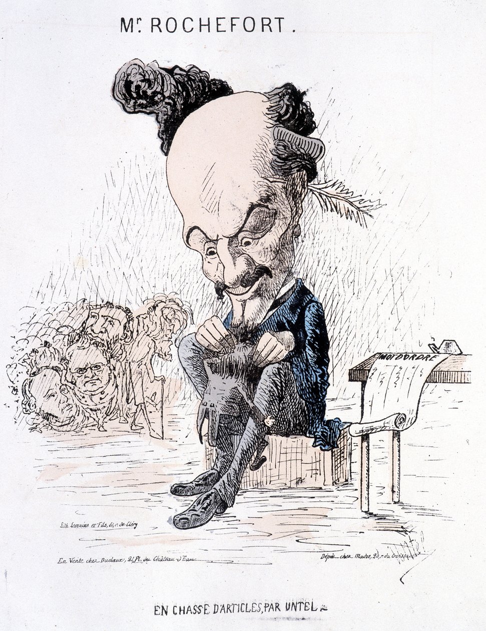 Monsieur Rochefort in Search of Articles by Untel. Caricature about Rochefort and the Commune by French School