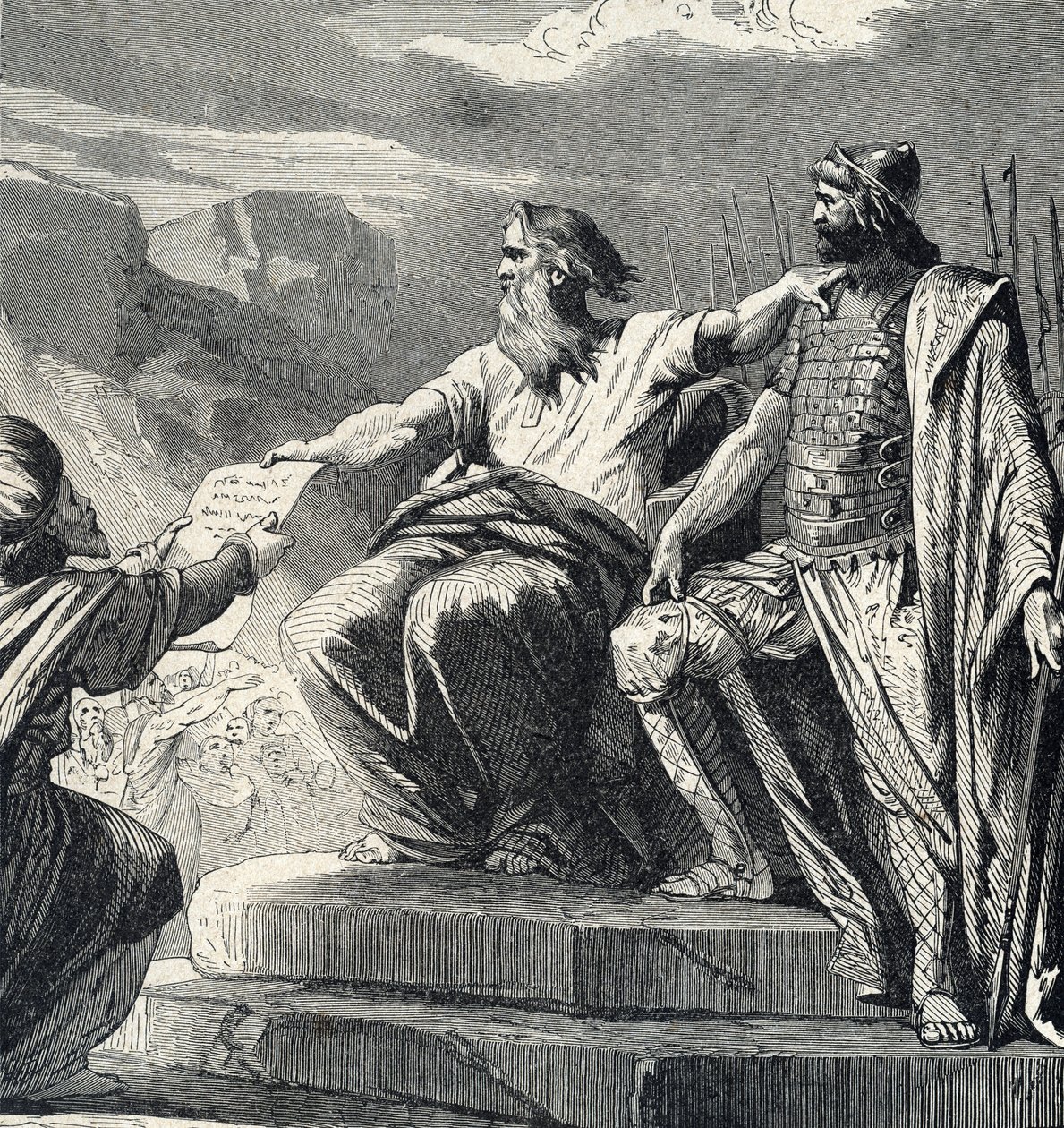 Moses Ordering the People of Israel to Recognize the Authority of Josue (Moses Choosing Joshua as His Successor) Engraving from 