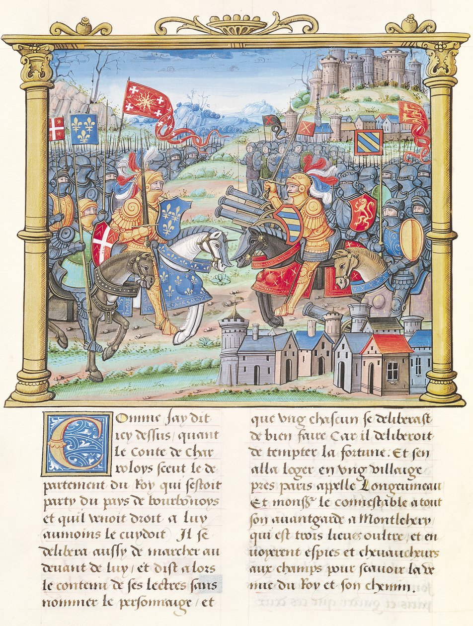 Battle of Montlhery during the War of the League of the Good Public, from the Memoirs of Philippe of Commines by French School