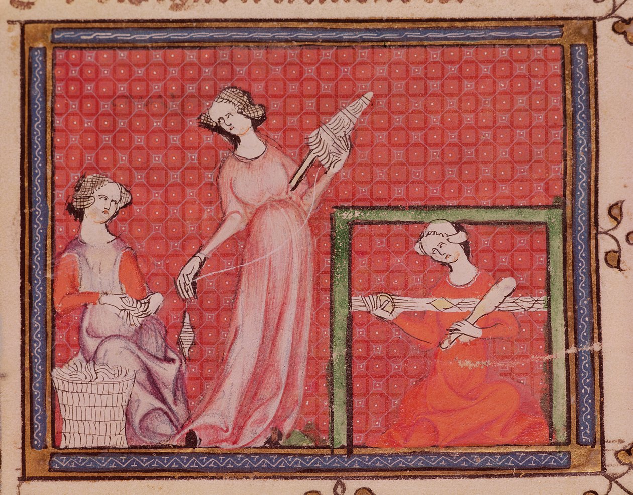 Women Spinning Wool, from Ovide Moralise Written by Chretien Legouais by French School