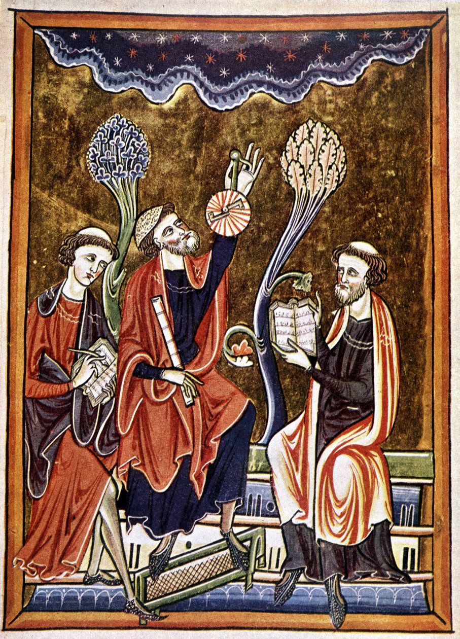 Ms 1186 f.1, The Astronomer, the Clerk and the Computist, facsimile of a miniature taken from the Book of Psalms (Psalter) of St. Louis and Blanche de Castile by French School