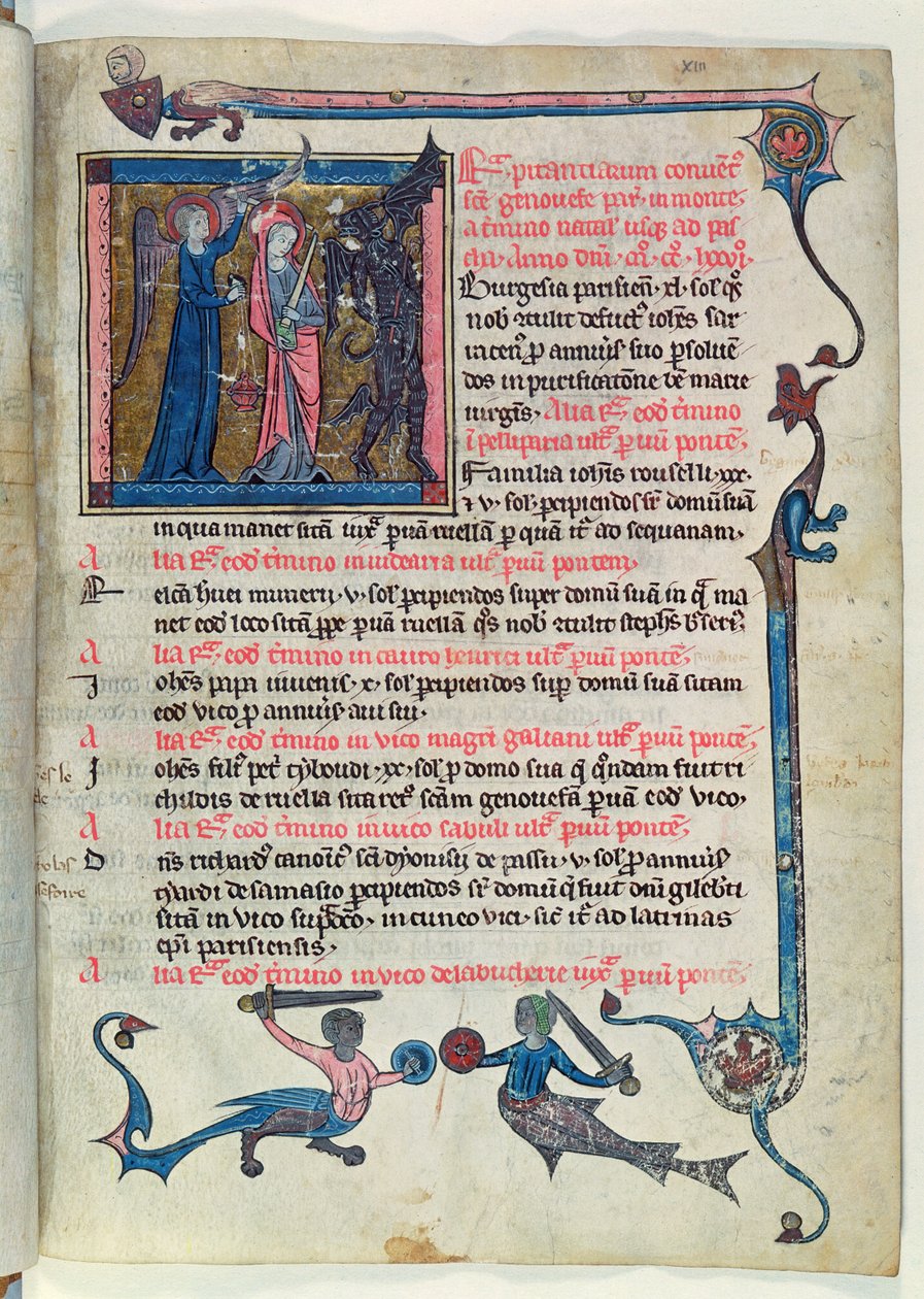 St. Genevieve fighting a demon with the help of an angel, from the Censier de l