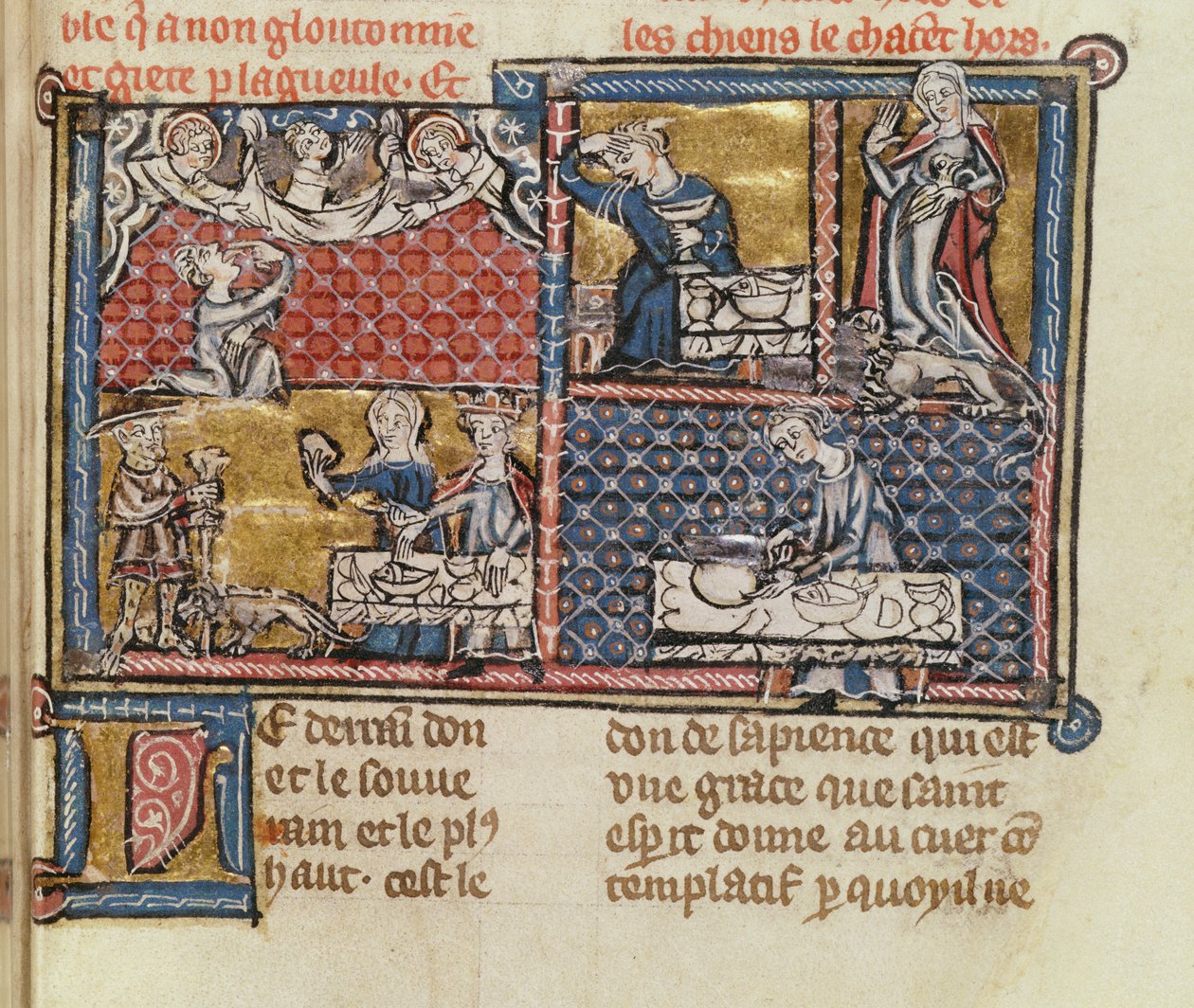 Page from a book against French vices and virtues by French School
