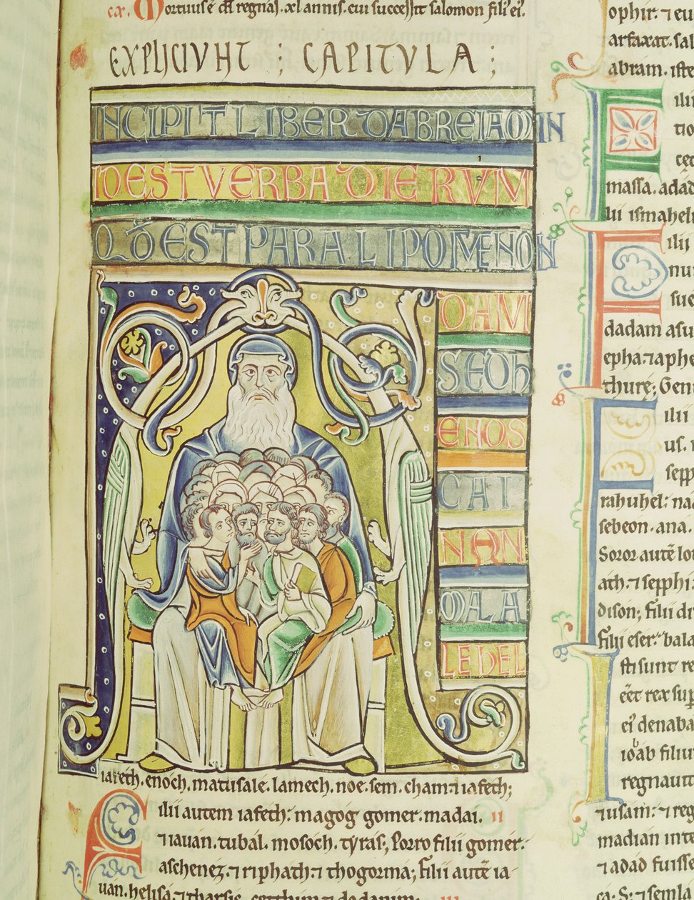 Historiated Letter A Depicting Generations in the Bosom of Abraham, from the Souvigny Bible by French School