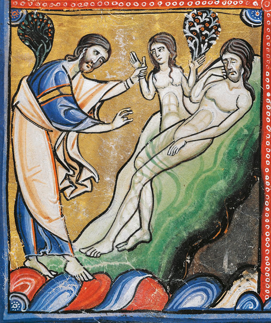 The Creation of Eve from Adam's rib (detail from the Bible of Souvigny)