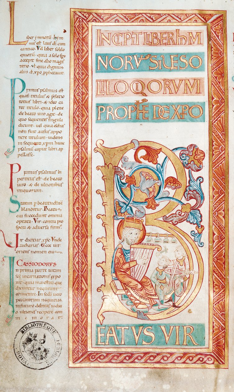 Historiated initial B depicting King David, from a book of psalms by French School