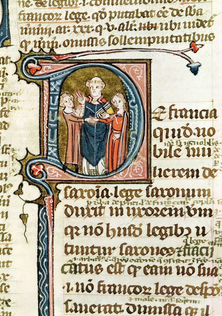 Historiated Initial D Depicting a Priest Blessing a Marriage, from Les Gregoriennes by French School
