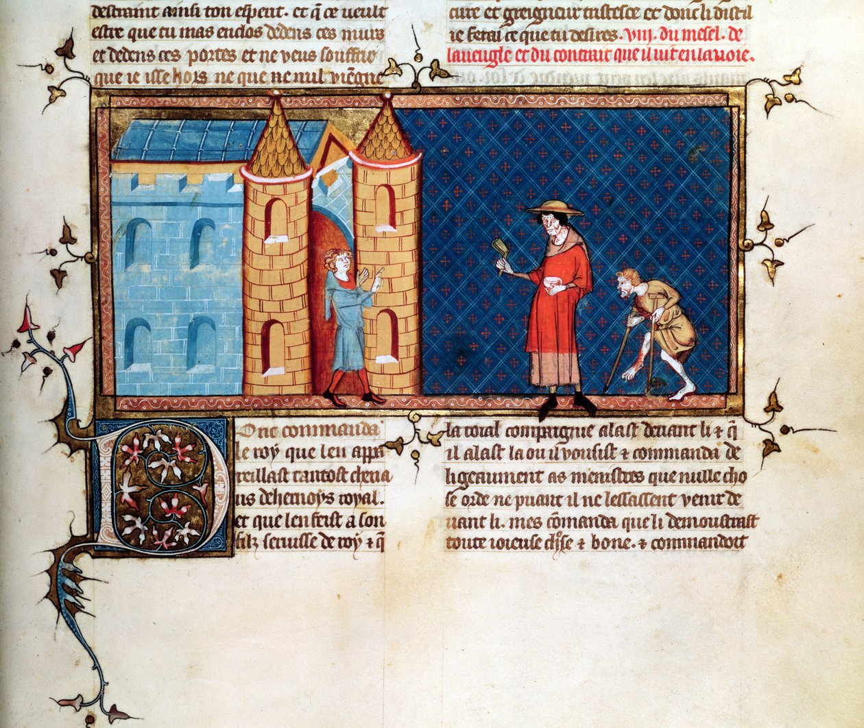 Two lepers begging, from Le Miroir Historial, by Vincent de Beauvais by French School