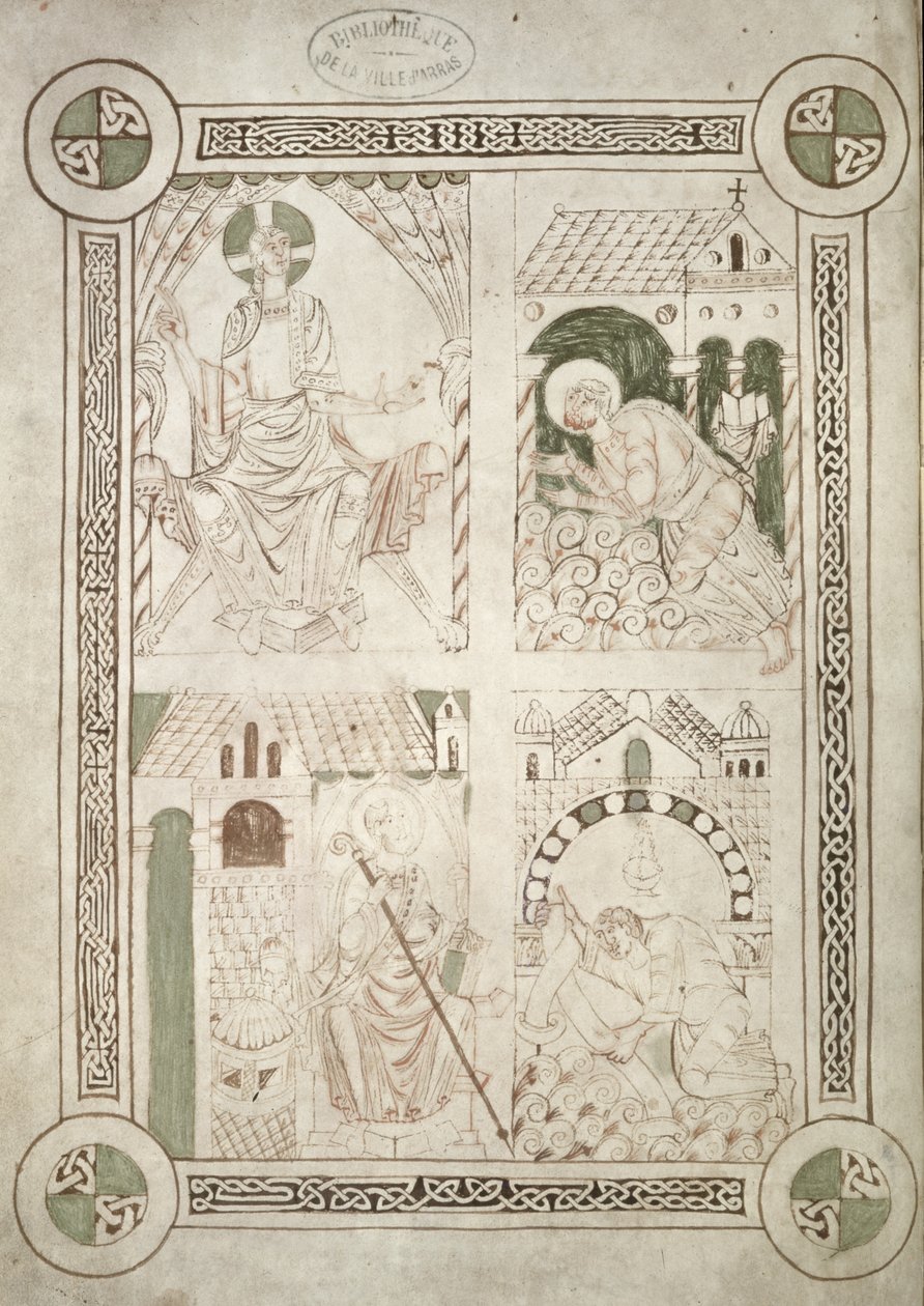 St. Augustine at the Feet of Christ and the Scribe Alardus Offering his Book to St. Vaast, frontispiece to Confessions by St. Augustine by French School