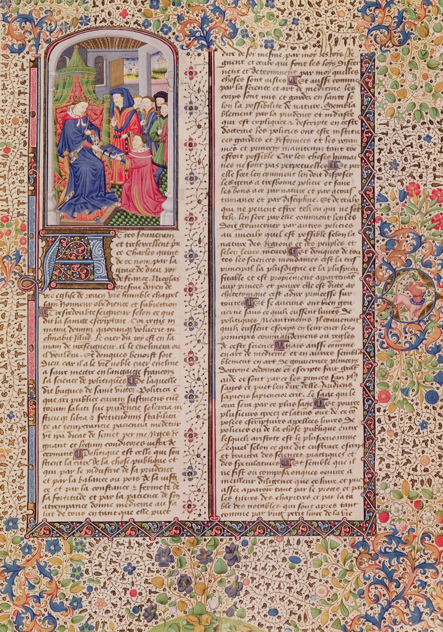 Presentation of The Politics to the King, from Ethics, Politics and Economics by Aristotle by French School