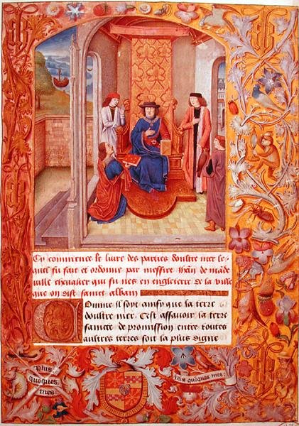 The Author offering his book to the Duke of Burgundy, from the Armorials of Adolphe de Cleves by French School