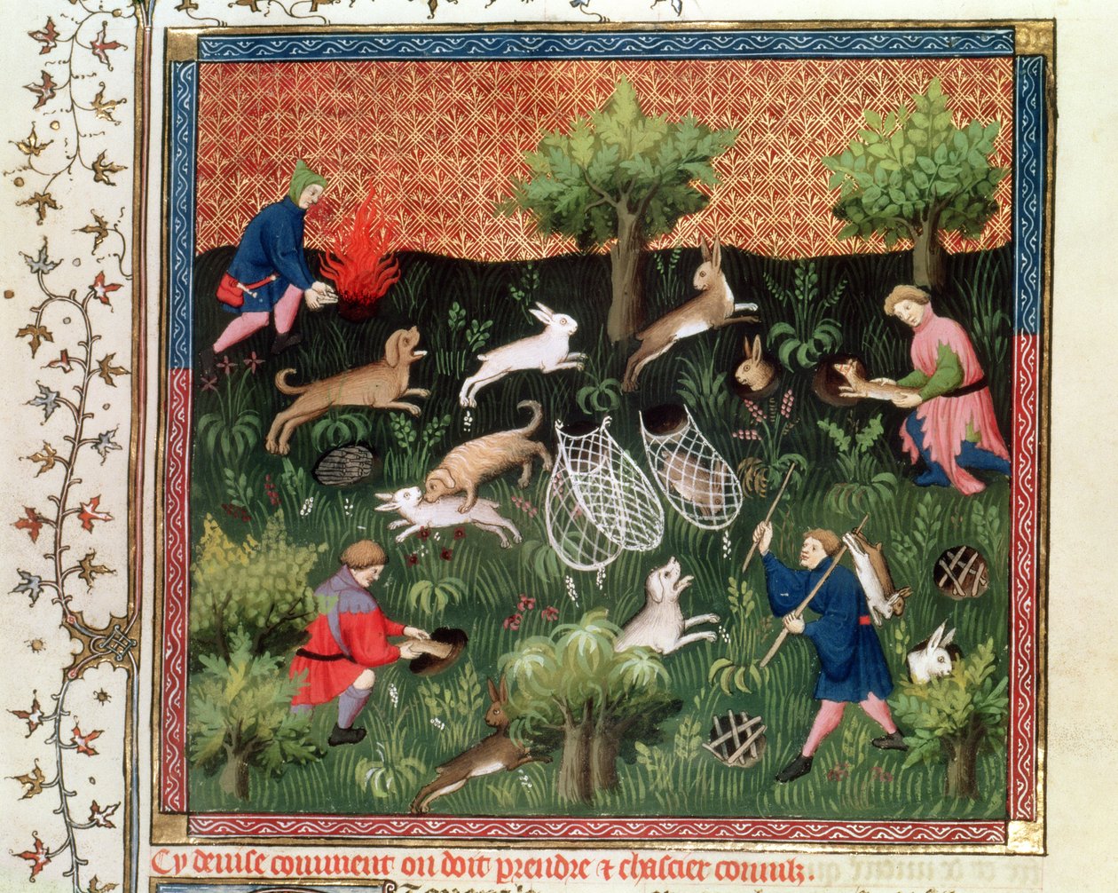 Hunting hares, from the Livre de la Chasse by Gaston Phebus de Foix, late 15th century by French School