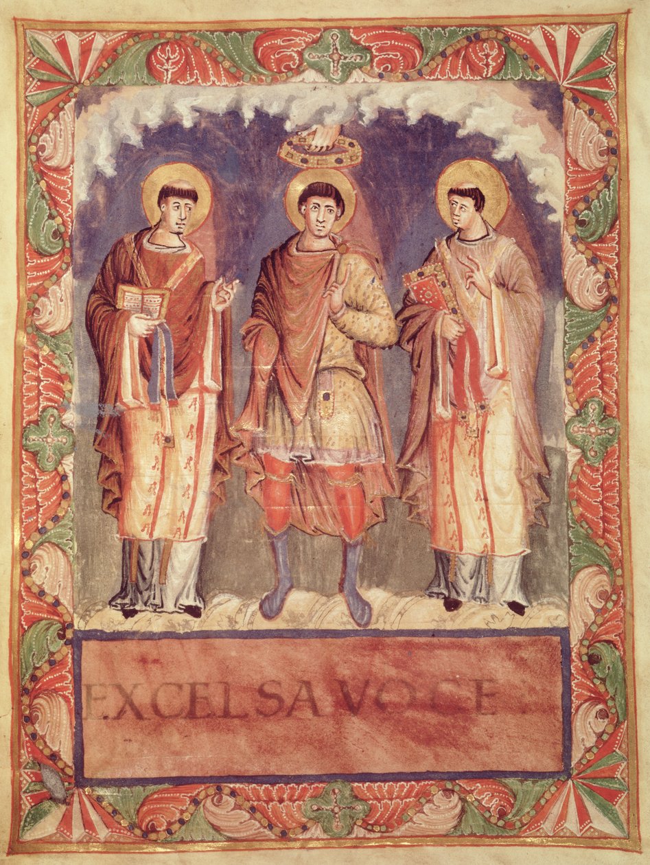 The Coronation of Charles II with the Archbishops of Reims and Treves, from the Sacrementaire de Metz by French School