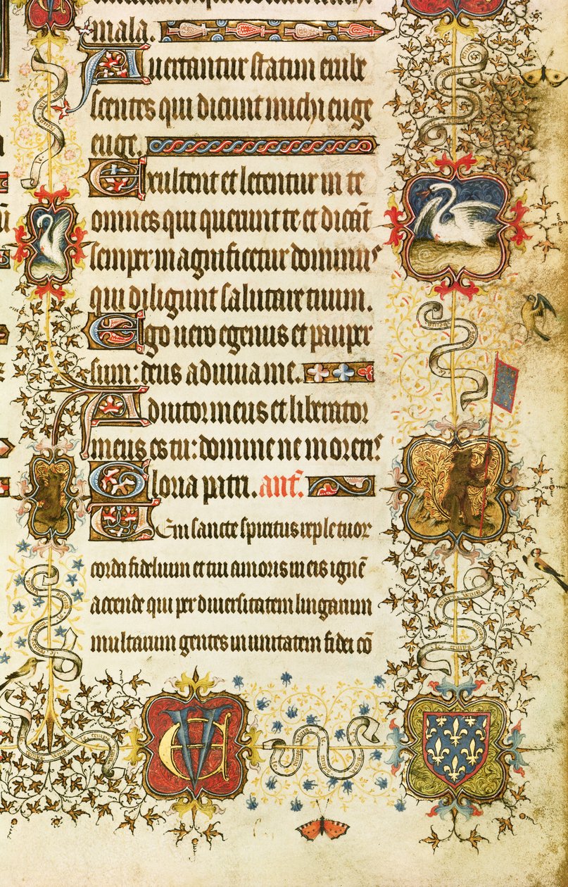 Ms Lat 919 fol.96 (detail) of Coats of Arms and Animal Decoration, from St. Peter Leading Jean de France Duke of Berry into Paradise, from the Grandes Heures de Duc de Berry by French School