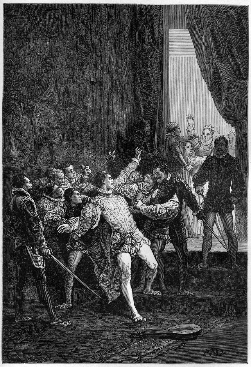 Murder of David Rizzio in the presence of Mary Stuart (1542-1587) - engraving in 