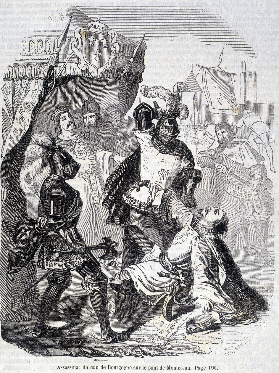Murder of the Duke of Burgundy on the bridge of Montereau in 1419 - in “Histoire de France” by L.-P. Anquetil by French School