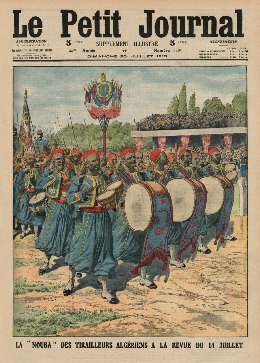 Musical section of the Algerian infantrymen parading at the review of the 14th July, front cover illustration from 