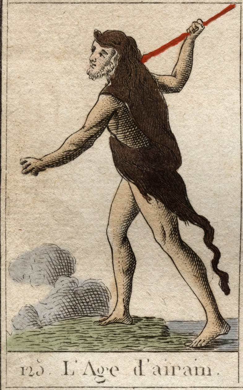 Myth of the Ages of Humanity: a representation of the Brazen Age, as a young man with a lion