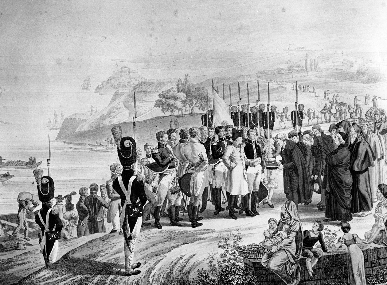 Napoleon arriving on the Island of Elba, 1814 by French School